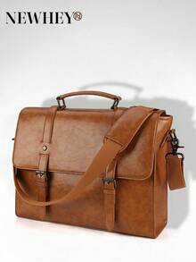 NEWHEY Men Messenger Bag Vintage 15.6 Inch Waterproof Leather Laptop Briefcase Large Satchel Shoulder Bag Retro Office College Computer Bag