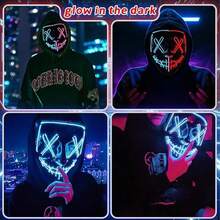 万圣节LED面具，“人类清除计划”主题面具，3种灯光模式，恐怖尖叫面具，适合节日角色扮演 - 彩色 - 查看 5