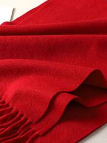 1条女士纯色休闲仿羊绒围巾，适合换季、日常佩戴，防风保暖，羊绒材质，圣诞节、红色圣诞、新年礼物