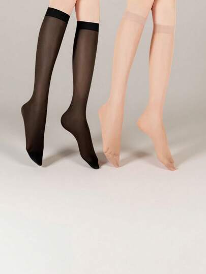 10 Pairs Women Sheer Pantyhose In Black & Beige, Fashionable Minimalist Style, Versatile For Daily Wear, Home And Party, Aesthetic