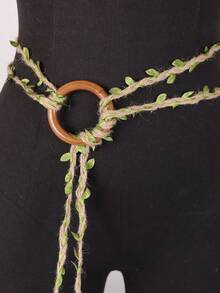 1 件加大码文艺复兴中世纪腰带，亚麻绿叶手工编织腰带，适用于 DIY 服装搭配集市 LARP 服装文艺复兴配饰万圣节