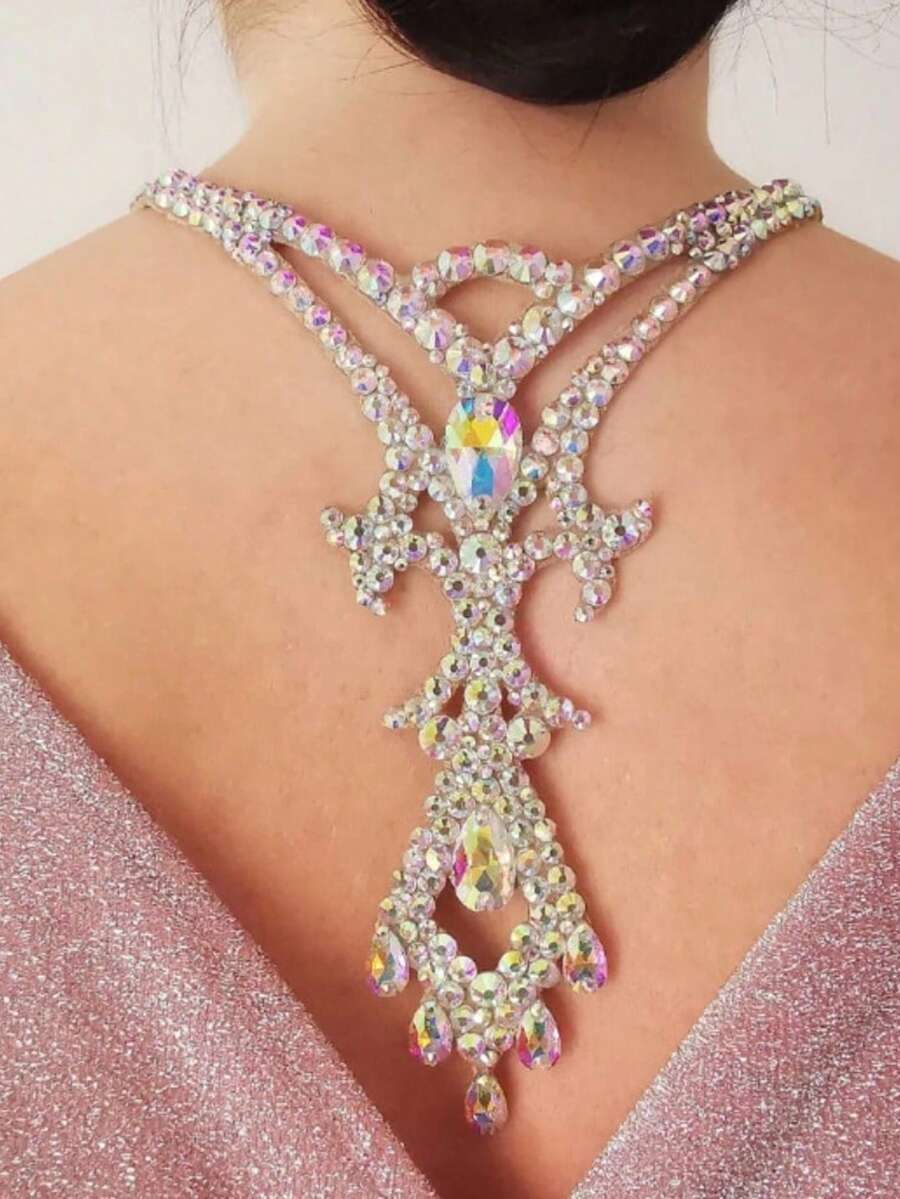 [Boho Chic Body Chain] Premium Boho Chic Body Chain | Sexy Back Chain Water Drop Back Chain Rhinoceros Body Chain Accessory - Silver - View 1