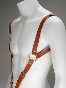 男士 PU 背心，配有可调节肩带和金属环，时尚塑身，适合所有体型，黑色 PU 恋物癖设备，打造独特风格和