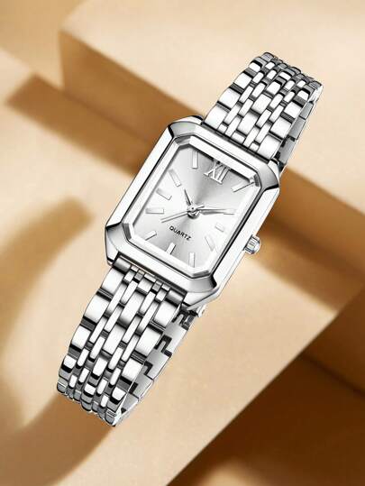 1pc Zilver Strap able Elegante Bar Scale Square Dial Quartz Horloge Wear ation Or Holiday