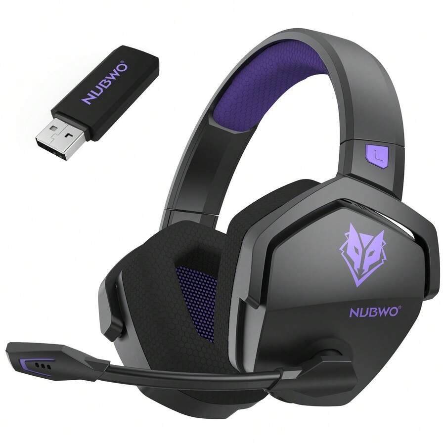NUBWO G06 Dual Wireless Gaming Headset With Microphone For PlayStation5, PlayS4, PC - 23ms Low Latency Audio - 100-Hour Of Playtime - 50mm Drivers (Black-Orange) For Apple Phone, IPad, Laptops, For IOS, Android Users, Gifts For Family, Friends, Kids, Birthday, Spring, Boyfriends, Girlfriends, Holiday, Easter For Human-Computer Dialogue College Entrance Examination English Oral Listening And Speaking Test Headset Wired With Microphone Online - Black&Purple - 黑紫色 - 查看 1
