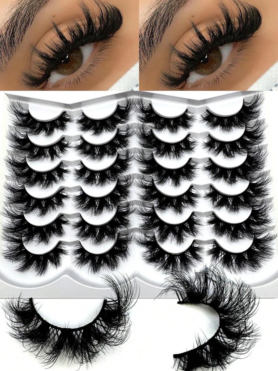 New 12 Pairs 3D Faux Mink Lashes Natural Thick Dramatic Fluffy Extended Eyelashes Wispy Lashes Natural Look 3D False Eyelashes D Curl Russian Strip Lashes Full False Eyelashes Travel Essentials Makeup Tools - Black - View 1