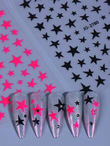 2 件 Y2K 黑白星星指甲贴纸不对称星星图案指甲贴花经典简约星星美甲装饰沙龙 DIY 美甲用品美甲配件适合女士和女孩 - 黑與白 - 查看 8