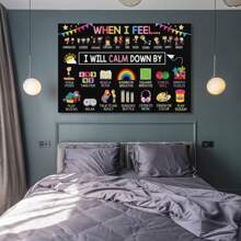 1 幅互动情绪调节帆布墙画，色彩鲜艳的平静策略装饰，带有语音发音，有趣的插图，适合教室和家庭使用，非常适合教师和家长，教育工具，无框架