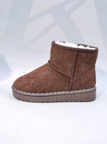 Autumn/Winter Children Snow Boots, Mid-Large Kids Flat Shoes, Plush Thick Sole Boys Warm Boots, Toddler Short Booties - Brown - View 4