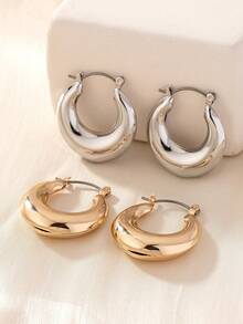 Golden Chunky Hoop Earrings Simple Luxury Style Gold Plated Jewelry Versatile Accessories