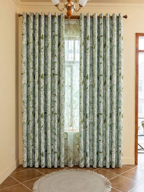 1 buc. Cortină compozită dublă opacă 100% cu model Gardenia, izolație termică, pentru casă, living, dormitor, birou, întâlniri, decor zilnic