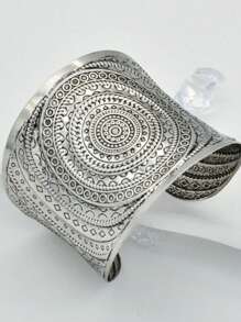1pc Vintage Hieroglyphic Floral Pattern Bangle Bracelet, Unique Arm Cuff
