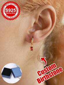 S925 Sterling Silver Custom Birthstone Huggie Hoop Earrings - Personalized Jewelry Gift For Girlfriends, Sisters, Best Friends & Self - Ideal For Birthday, Anniversary, Prom Night, Daily Glamorous Style, Party Occasions & Unforgettable Moments - Multicolor - View 1