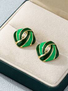1 Pair Exaggerated Asymmetrical Geometric Enamel Drop Earrings, European & American Style