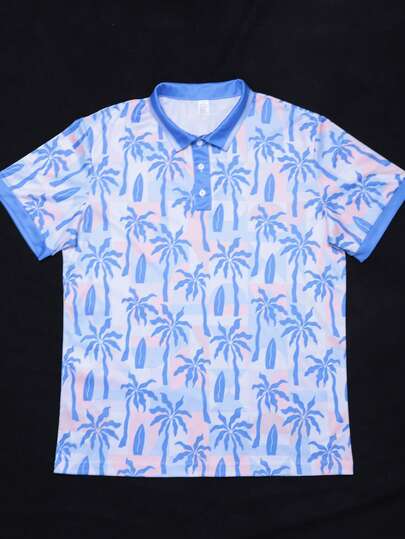 Summer Men 3D Coconut Tree Design Printed Polo Tee Perfect For Startup Office Culture & After-Work Trivia Nights
