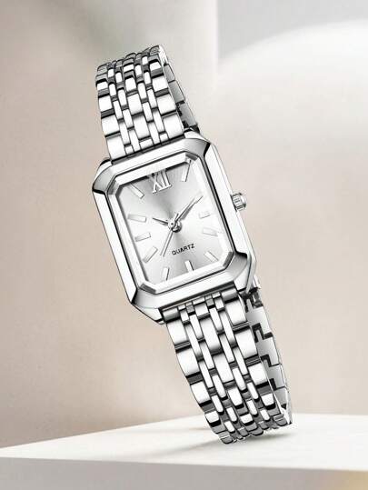 1pc Zilver Strap able Elegante Bar Scale Square Dial Quartz Horloge Wear ation Or Holiday view 3