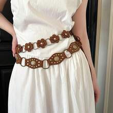 1pc Women's Sparkling Patchwork Bohemian Party Waist Chain, Gold Stud Decor Faux Leather, Suitable For Summer Daily Wear - Multicolor - View 2