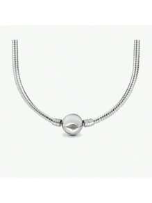 1pc Fashionable Personalized Round Beaded Stainless Steel Circle Clasp Necklace, DIY Pendant Accessory For Women