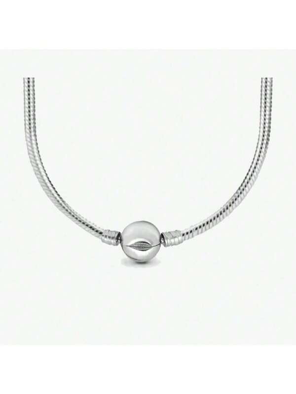 1pc Fashionable Personalized Round Beaded Stainless Steel Circle Clasp Necklace, DIY Pendant Accessory For Women