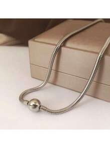 1pc Fashionable Personalized Round Beaded Stainless Steel Circle Clasp Necklace, DIY Pendant Accessory For Women
