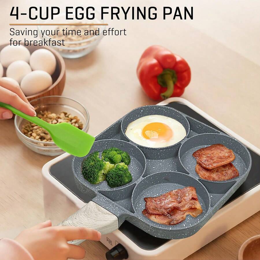 ABKOK 1Pc Nonstick Egg Pan With Brush,4-Cup Omelette Egg Pan With Brush For Breakfast,Granite Frying Pans And Healthy Egg Cooker, Easy To Clean, Work On All Stove Tops, Dinner For Thanksgiving, Halloween, Christmas, Family Gifts - Lạc đà - Xem 1