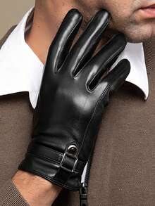 1pair Men's Leather Gloves, Fashionable Warm Touchscreen Lined Waterproof Windproof Driving Riding Gloves