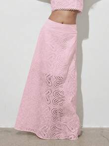 （1 件）复古花卉镂空全刺绣 A 字中长裙，优雅精致的半身裙，不含背心，哥特风，圣诞节