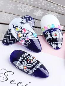 1/2/3/4/6 件套冬季圣诞美甲模板，含美甲印章、刮刀、圣诞雪花、驯鹿、圣诞树、时钟、雪人图案美甲模板、冬季美甲烫印板设计 DIY 美甲工具 - 銀色 - 查看 6