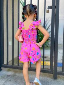 Flor de Lis - Conjunto Cropped e Short Estampado Florido Infantil - Verão Colorido Moda