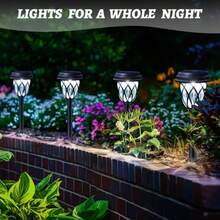 Pacote com 6 luzes de LED para jardim alimentadas por energia solar - IP44 à prova d'água, design de treliça, material de polipropileno, fácil instalação para iluminação de jardins, pátios e paisagens externas, perfeitas para presentes de Natal, Halloween, Ano Novo e Dia dos Namorados - Luz branca - Ver 10