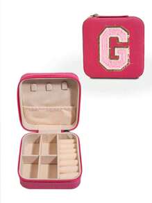 1 Portable Travel Jewelry Storage Box, Summer Portable Mini Travel Box With Mirror, Rose Red Custom Pink Letter Travel Jewelry Box, Small Travel Waterproof Jewelry Storage Box, Portable Jewelry Display Box, Large-Capacity Jewelry Display Box, Mini Double-Layer Ring Box Storage Box, Gift Box, Jewelry Storage Box, Accessory Storage Bagr, Zipper Seal, Suitable For Earrings, Necklaces, Rings Bracelets, Lipsticks, Etc