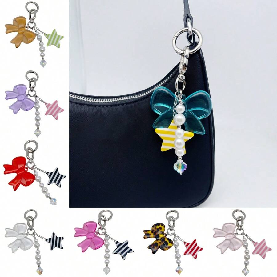 Encantos de bolso, decoración de mochila, lazos con estampado de guepardo y leopardo, llavero para bolso, accesorios de coche para mujeres - Multicolor - Ver 1