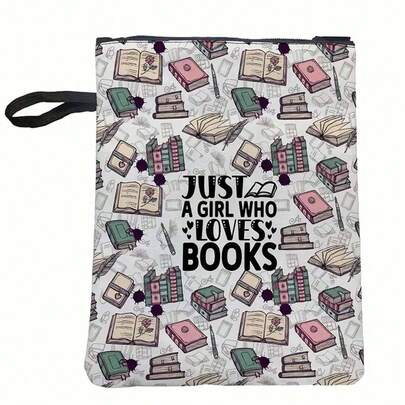 1pc A Waterproof Polyester Book Cover - Inspiring "Just A Girl Who Loves Books" Print With Extra Pockets And Smooth Zipper - Ideal Gift For Book Lovers, Librarians, Teachers And Graduates Back To School