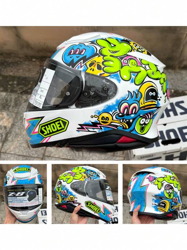 SHOEI Beschriftung Straßenrennen Motorrad Fullface Helm, neustes 2025 Isle Of Man TT Modell, Unisex Design, modischer Motorradhelm, Rennhelm, Moto2 Motorrad-Sicherheitshelm, bequeme Passform, exquisite Verarbeitung, elegante Grafiken