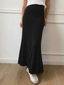 Livesso 女式纯色 A 字长款毛衣裙 - 黑色 - 查看 2