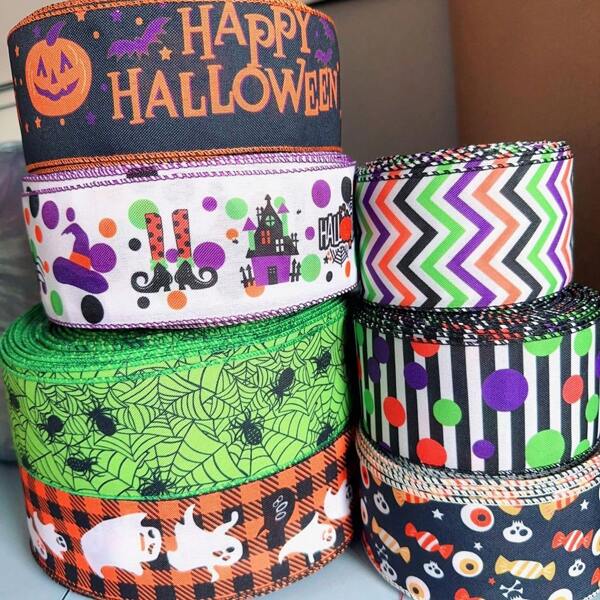 1 rouleau de 6,3 cm * 5 m de ruban orange citrouille d'Halloween, matériel d'artisanat de toile d'araignée avec bord en fil métallique, ruban coloré, décoration d'emballage d'Halloween, décoration de la maison, décoration d'Halloween, décoration d'automne, décoration de la chambre, décoration d'automne