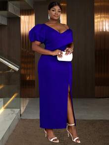 Sexy Women V-Neck Front Slit Cocktail Dress, For Birthday, Wedding Guest, Graduation, Dinner, Homecoming New Year Eve