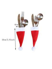 10pcs Mini Christmas Santa Cute Hats Silverware Holders - Xmas Party Dinner Table Dinnerware Decorations Supplies Flatware Decor