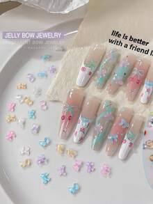 Resin Material Semi-Circle Bow-Knot Shaped Nail Art Decorative Beads, Random Mixed, Mini Colorful Transparent Nail Accessories For Summer