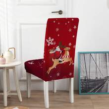 1/4/6/100pcs Christmas Print Stretch Chair Covers, Cartoon Holiday Decor Dust-Proof Slipcovers - Multicolor - View 9