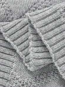 Manta tejida minimalista personalizada con bordado a mano del nombre, manta de bebé para todas las estaciones - Gris - Ver 5