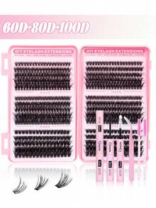600pcs False Eyelashes Set - Eyelash Extension Kit, 8-16mm Mixed Individual False Eyelashes, Includes Eyelash Glue, Sealer, Tweezers, Brush For DIY Eyelash Extension At Home - Black - View 9