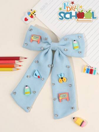 1 pieza Lazo para el cabello con decoración de lápiz y tijeras para niñas, pinza de cocodrilo de cola grande, pasador para el primer día de clases, delicado accesorio para el cabello de estudiante diario para adolescentes