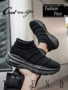 男士简约时尚百搭黑色褶边舒适高帮袜，百搭适合运动鞋、情侣、四季