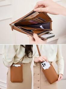 MIYIN 简约纯色小号 PU 单肩包、斜挎包手机钱包钱包轻便斜挎包女士拉链手机包拉链设计手机钱包斜挎包拉链斜挎包