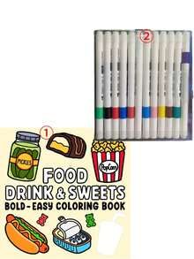 Libro para colorear de 52 páginas con tema de cacao, comida, bebida y postres, adecuado para adultos y niños, con ilustraciones grandes, minimalistas y fáciles de usar, relajante. [Esencial para dibujar a mano] Libro para colorear que se puede calcar sin pintura previa - Multicolor - Ver 3