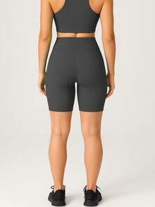 Bermuda Legging Meia Coxa Fitness Canelada em Poliamida 3D Cintura Alta e Conforto Premium Sem transparência