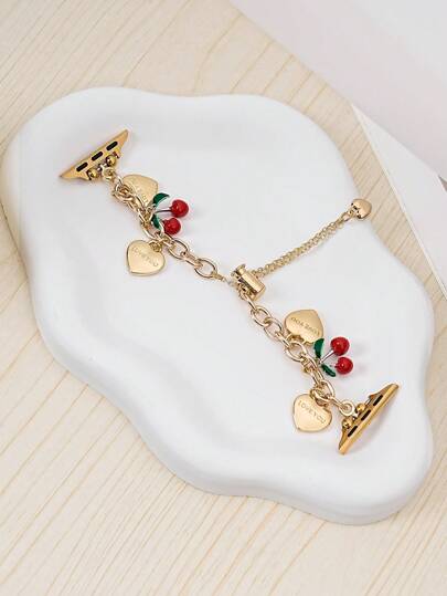 1pc Female's Women's Watch Bracelet Compatible With Apple Watch Band Love Cherry Pendant Gold Watch Strap , Compatible With Apple Watch 38/40/41/42/44/45/46/49 MM, Suitable For Ultra3/2/1/SE/10/9/8/7/6/5/4/3/2/1