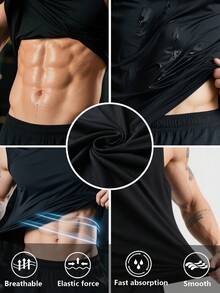 Men's Tank Top, Black Tank Top, Workout, Gym, Running, Fitness, Sleeveless Tee, Men's Shirt, Men's Shirts, Strength Training, Casual, Summer Athletic Shirt, Loose Fit, Solid Color, Sports Jersey, Suitable For Workouts, Outdoor Activities, Vacation, Beach, Marathon, Basketball Court, Everyday Wear, Powerful Athletic Graphic, Muscle - Black - View 3