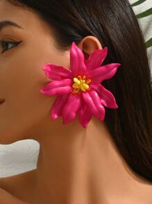 1 Pair Exaggerated Vacation Style Resin Flower Beads Stud Earrings, Unique Design Colorful Crystal Flower Earrings, Versatile For Women Daily Wear And Occasion